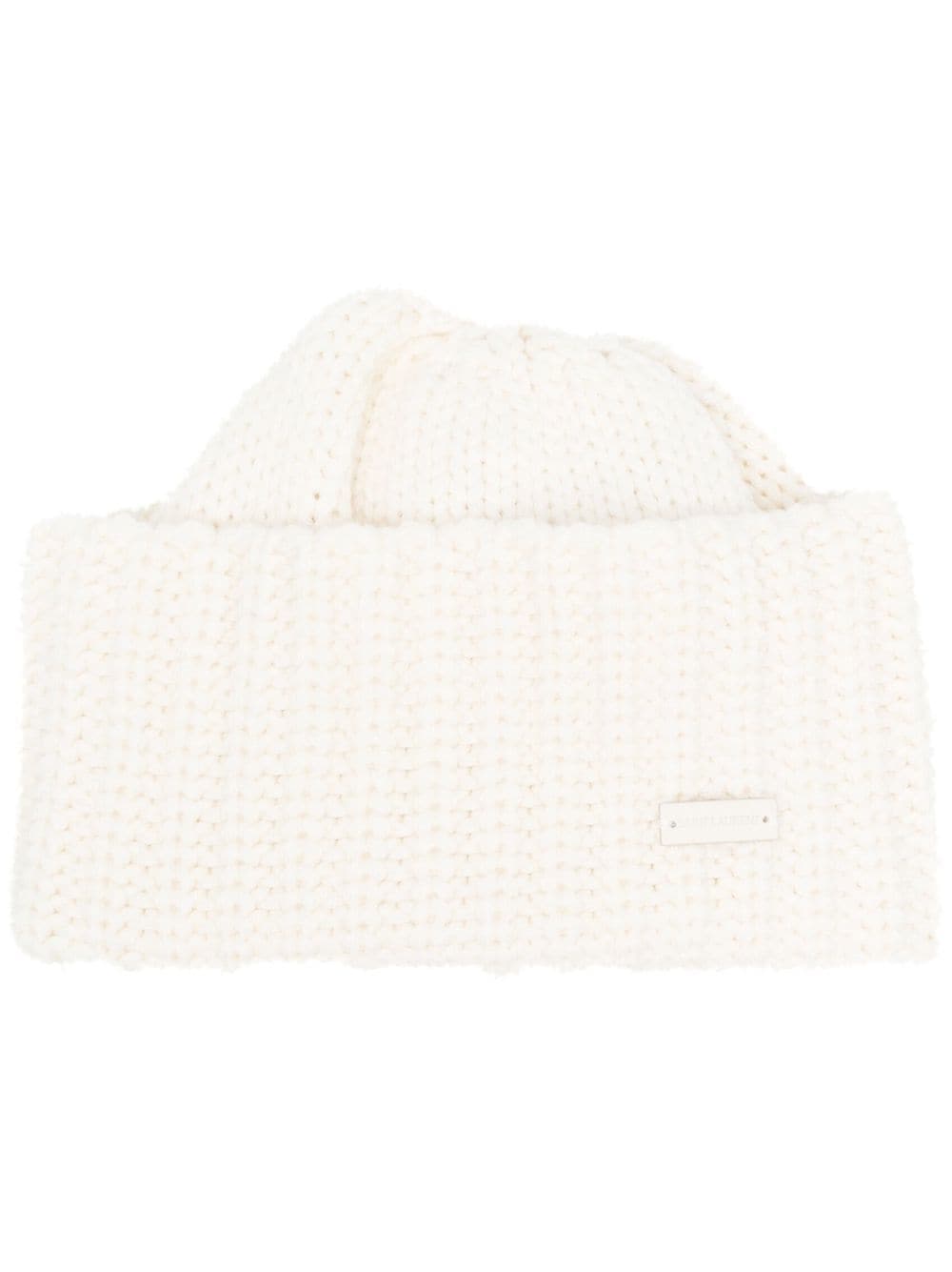 Saint Laurent logo-plaque chunky knit cashmere beanie