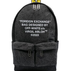 Off-white slogan-print zip-up backpack