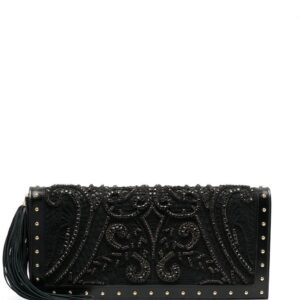 Balmain crystal-embroidered leather clutch bag