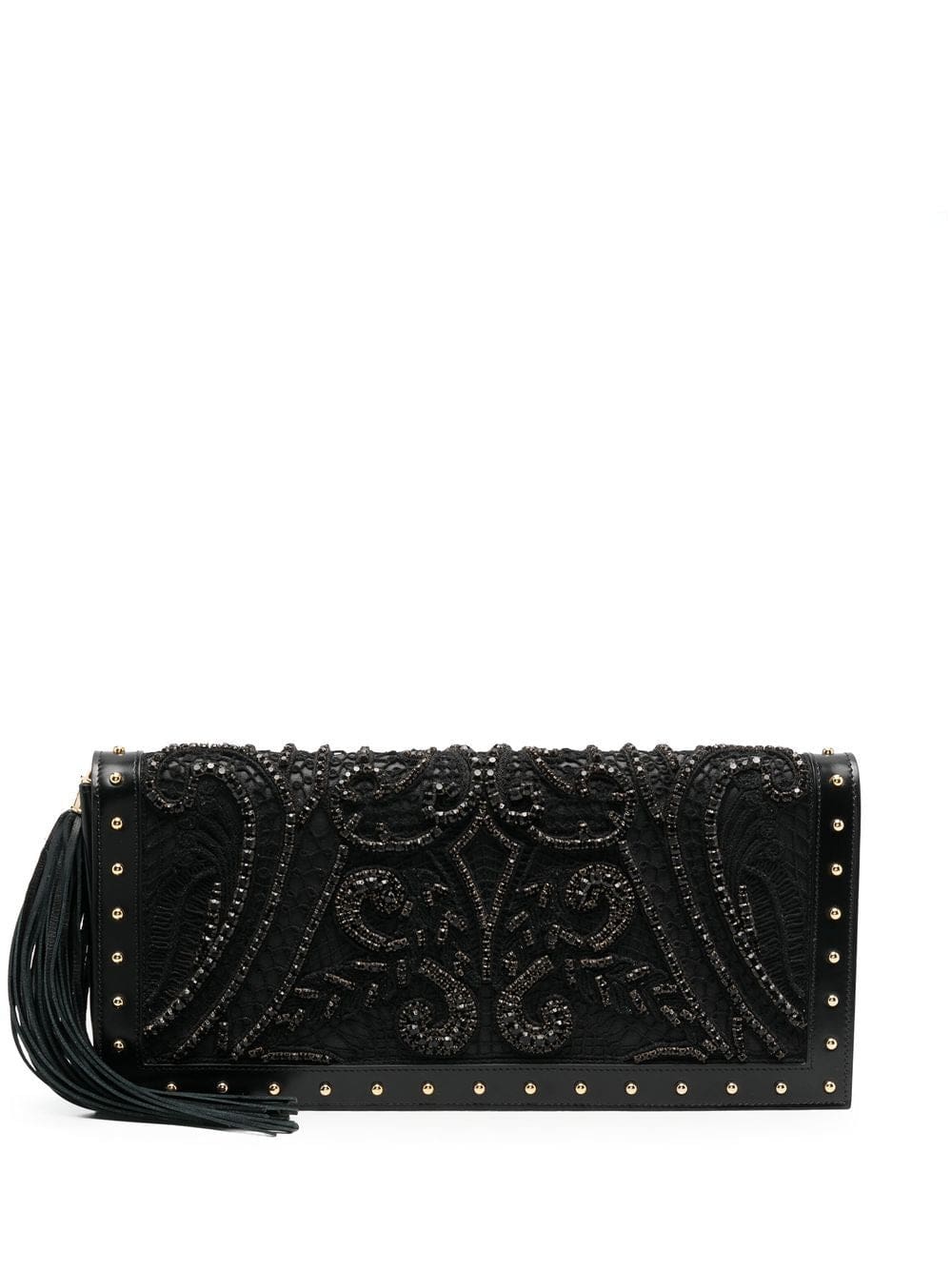 Balmain crystal-embroidered leather clutch bag