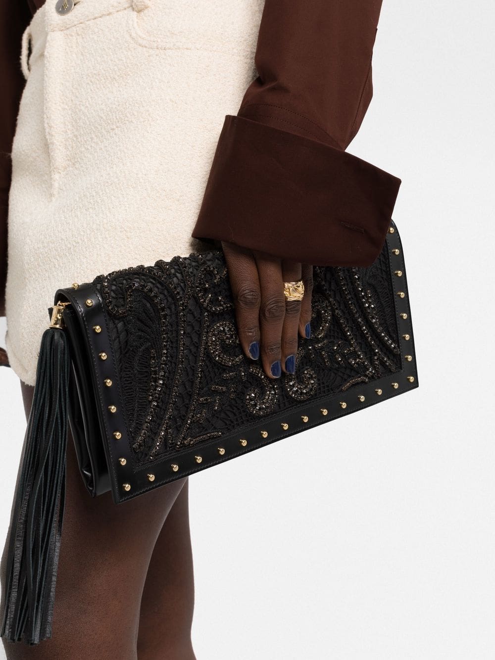 Balmain crystal-embroidered leather clutch bag - Image 3