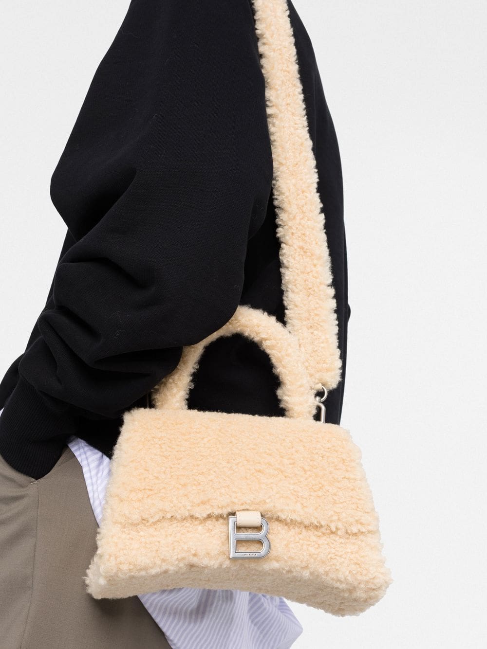 Balenciaga small Hourglass furry top-handle bag - Image 3