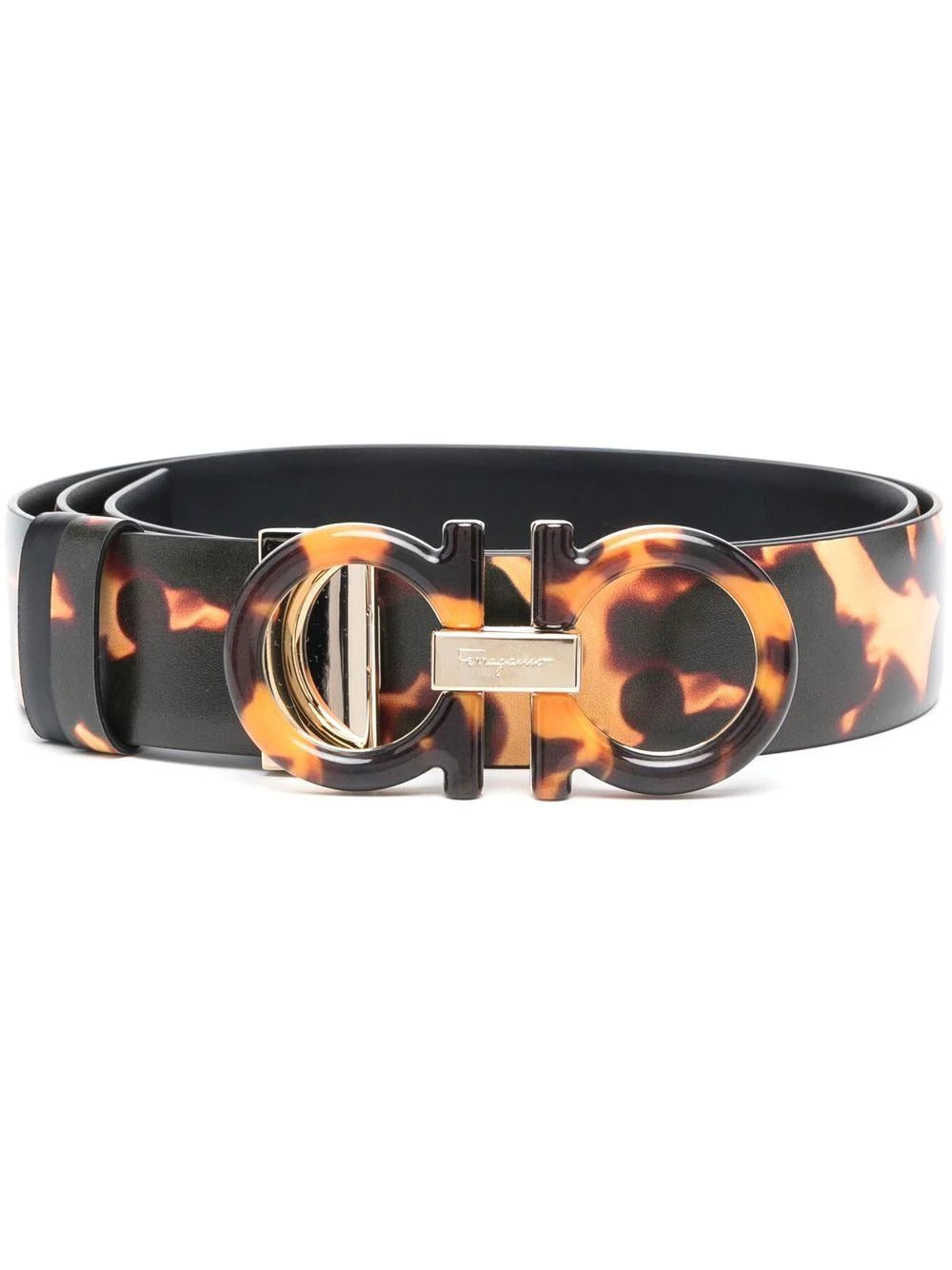 Ferragamo Gancini-buckle tortoiseshell-print belt.