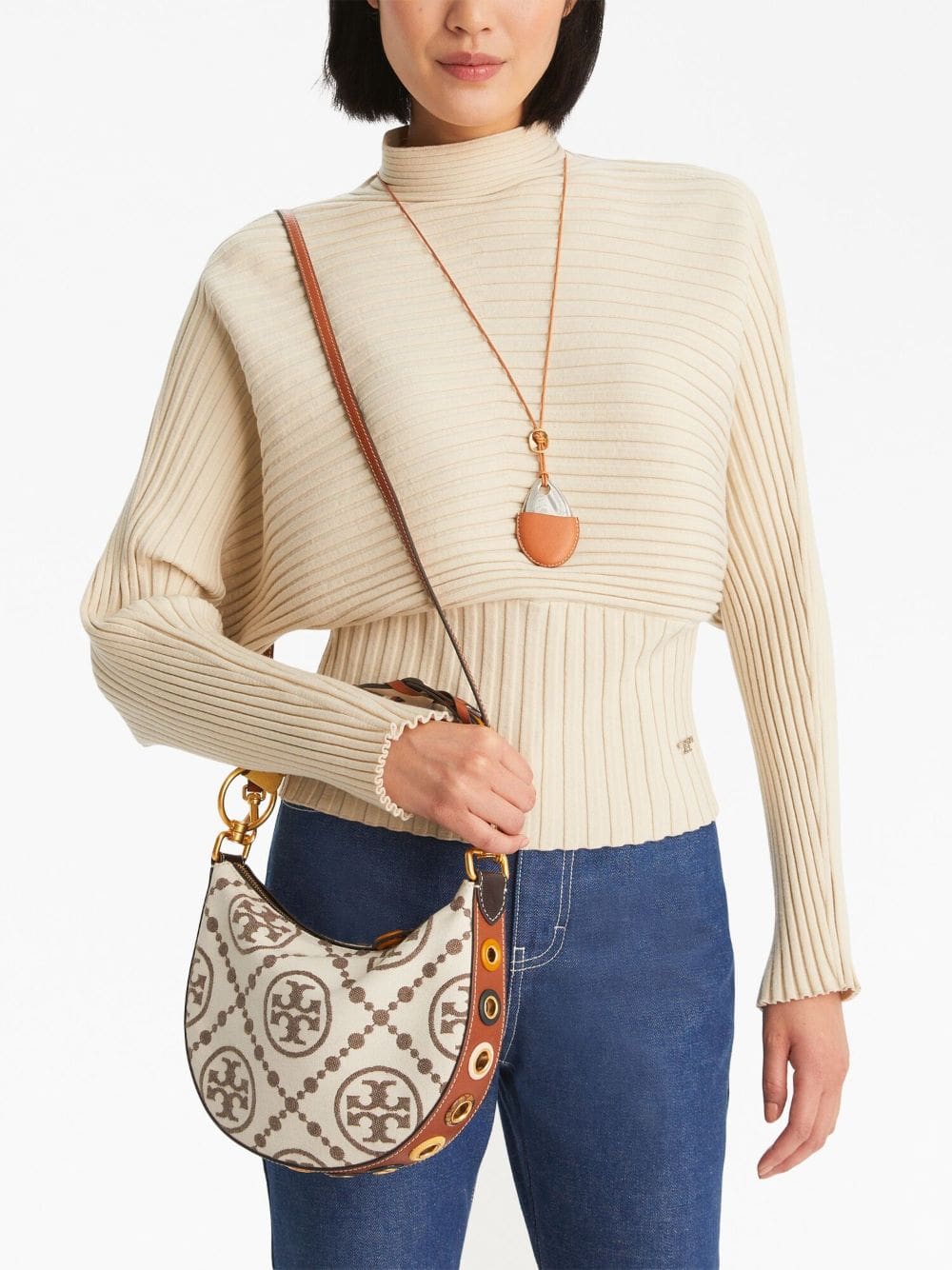 Tory Burch T Monogram-jacquard crescent bag - Image 2