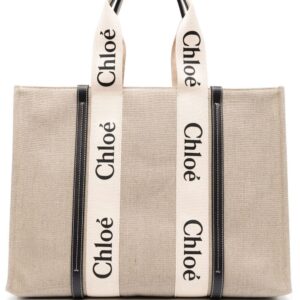 Chloé large Woody linen tote bag