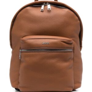Zegna logo-plaque leather backpack