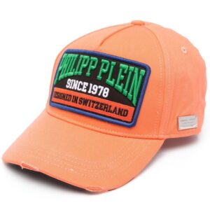 Philipp Plein logo-patch distressed cotton baseball cap