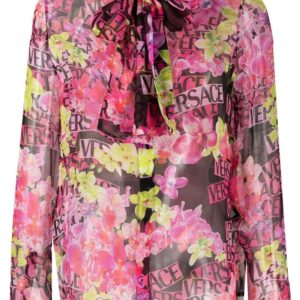 Versace  floral-print pussy-bow shirt