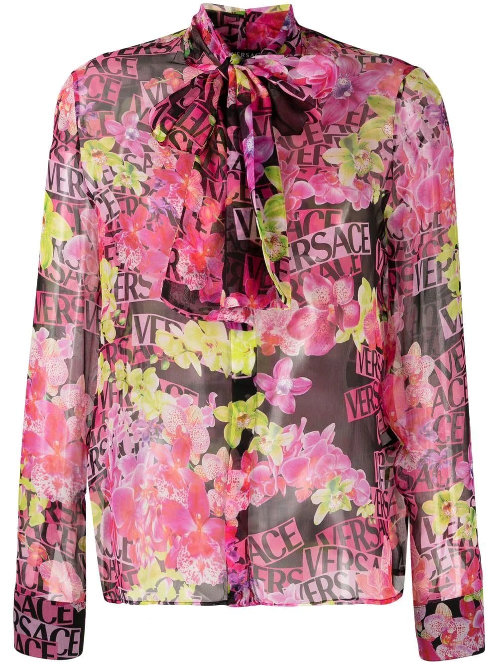 Versace floral-print pussy-bow shirt