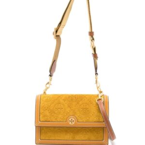 Tory Burch T monogram embossed suede shoulder bag