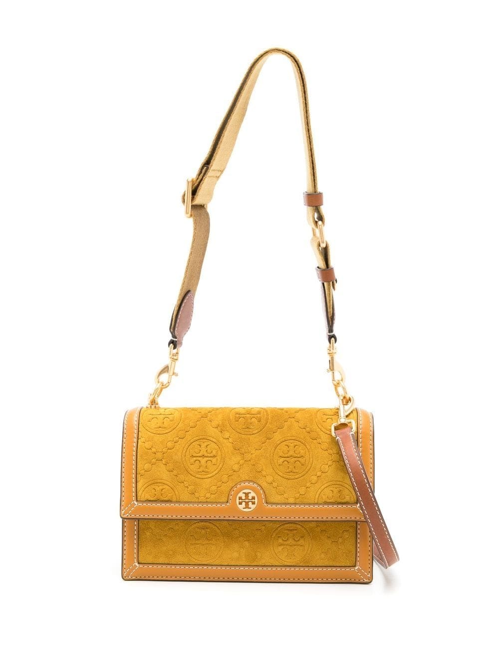 Tory Burch T monogram embossed suede shoulder bag