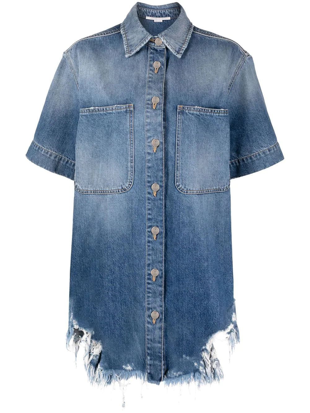 Stella McCartney ripped-hem short-sleeved denim shirt