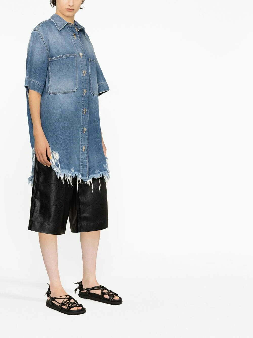 Stella McCartney ripped-hem short-sleeved denim shirt - Image 3