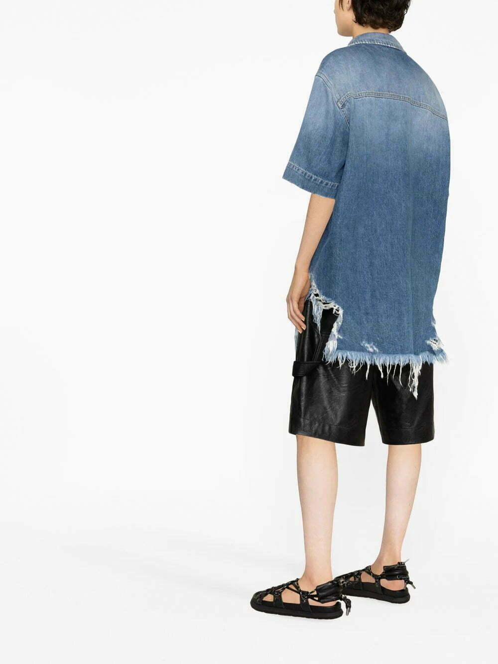 Stella McCartney ripped-hem short-sleeved denim shirt - Image 4