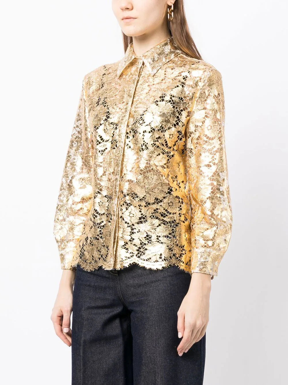Valentino Garavani metallic floral lace shirt - Image 3