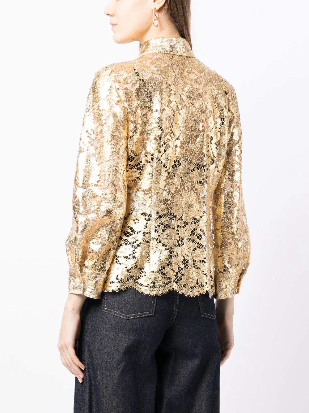 Valentino Garavani metallic floral lace shirt - Image 4