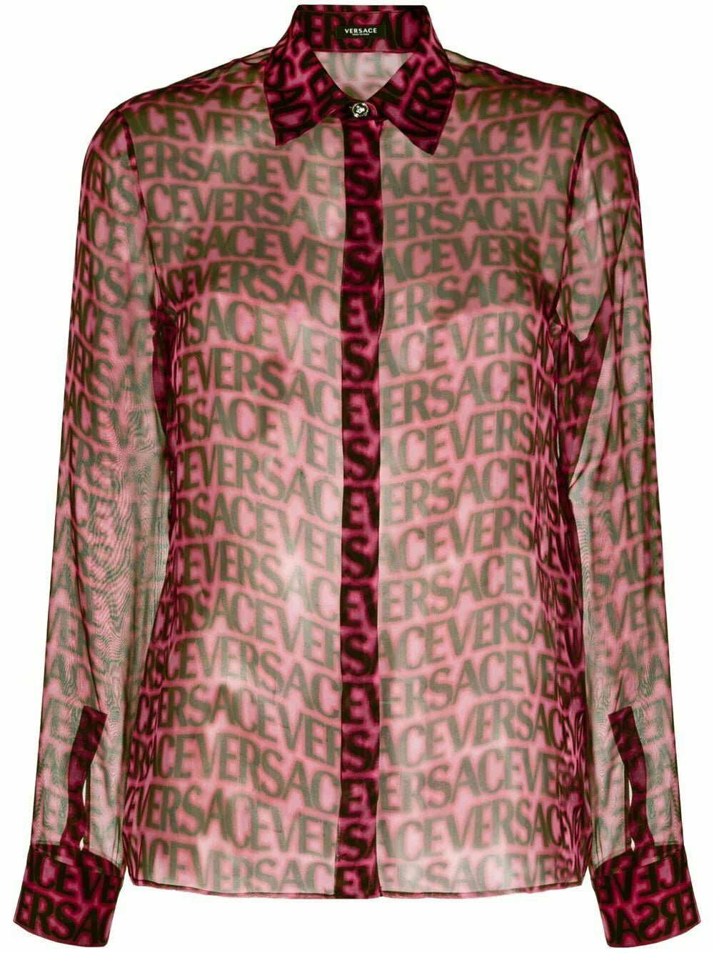 Versace logo-print semi-sheer silk shirt