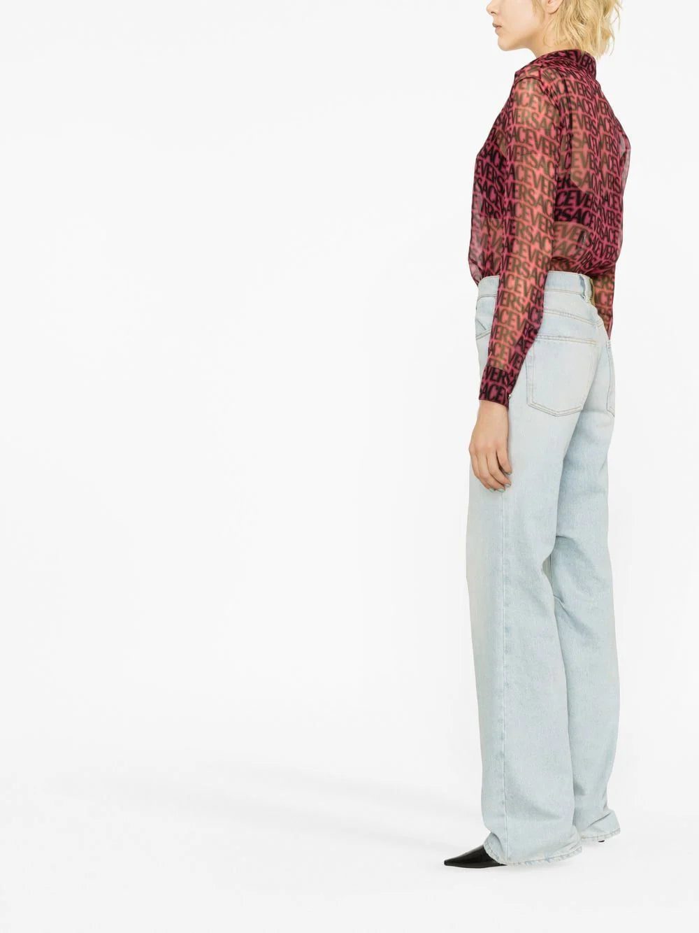 Versace logo-print semi-sheer silk shirt - Image 3