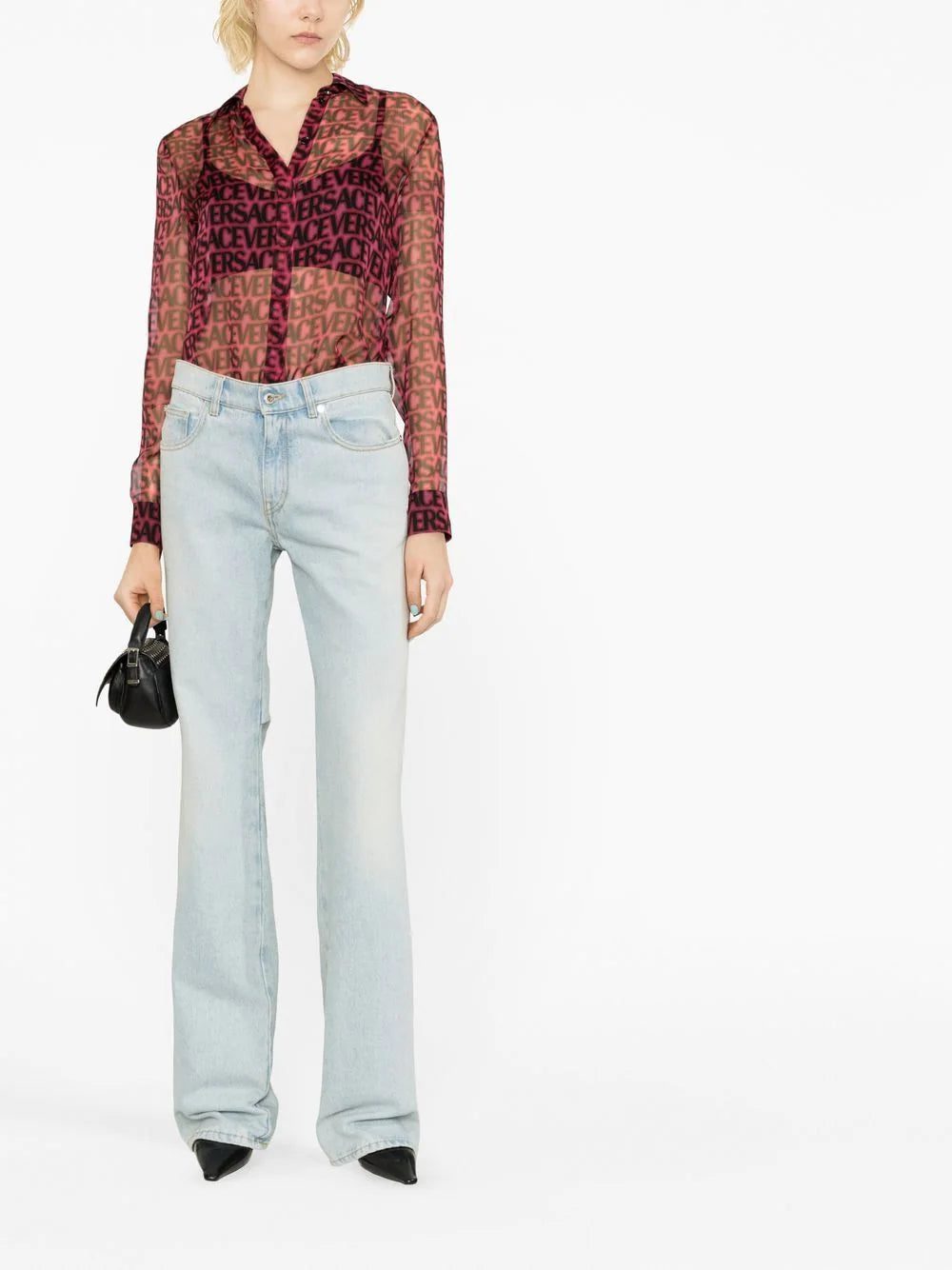 Versace logo-print semi-sheer silk shirt - Image 2