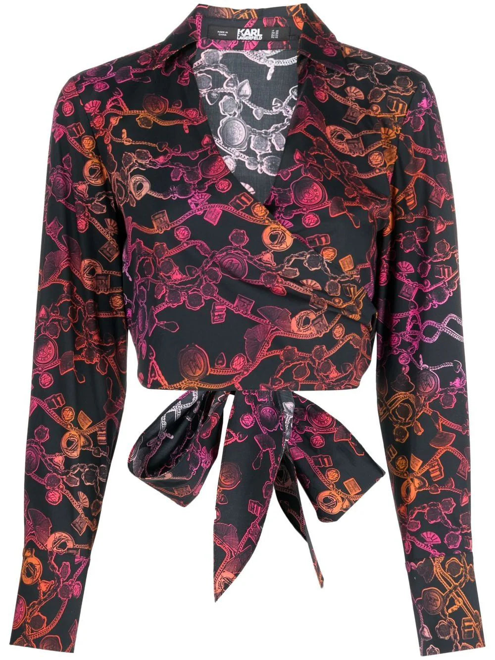 Karl Lagerfeld cropped chain-print wrap shirt