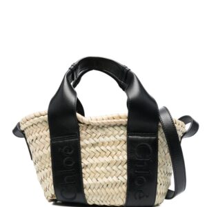 Chloé logo-print raffia tote bag