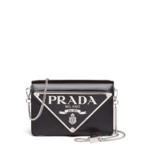 Prada  Triangle-plaque brushed leather shoulder bag