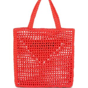 Prada  triangle-logo crochet rafia tote bag