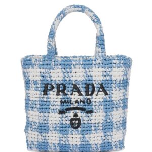 Prada logo-knit gingham tote bag