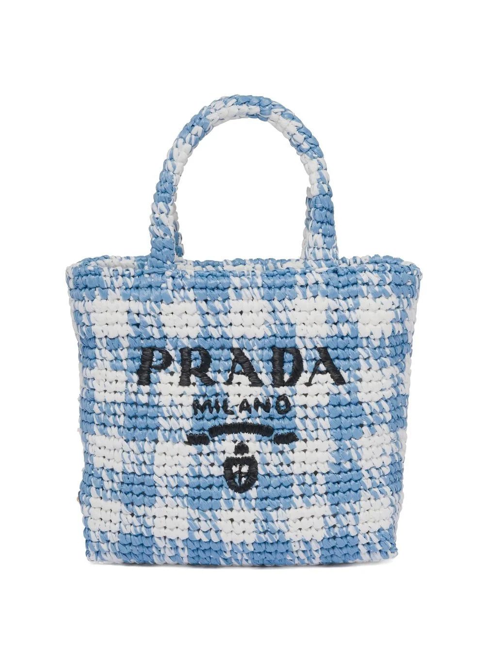 Prada logo-knit gingham tote bag