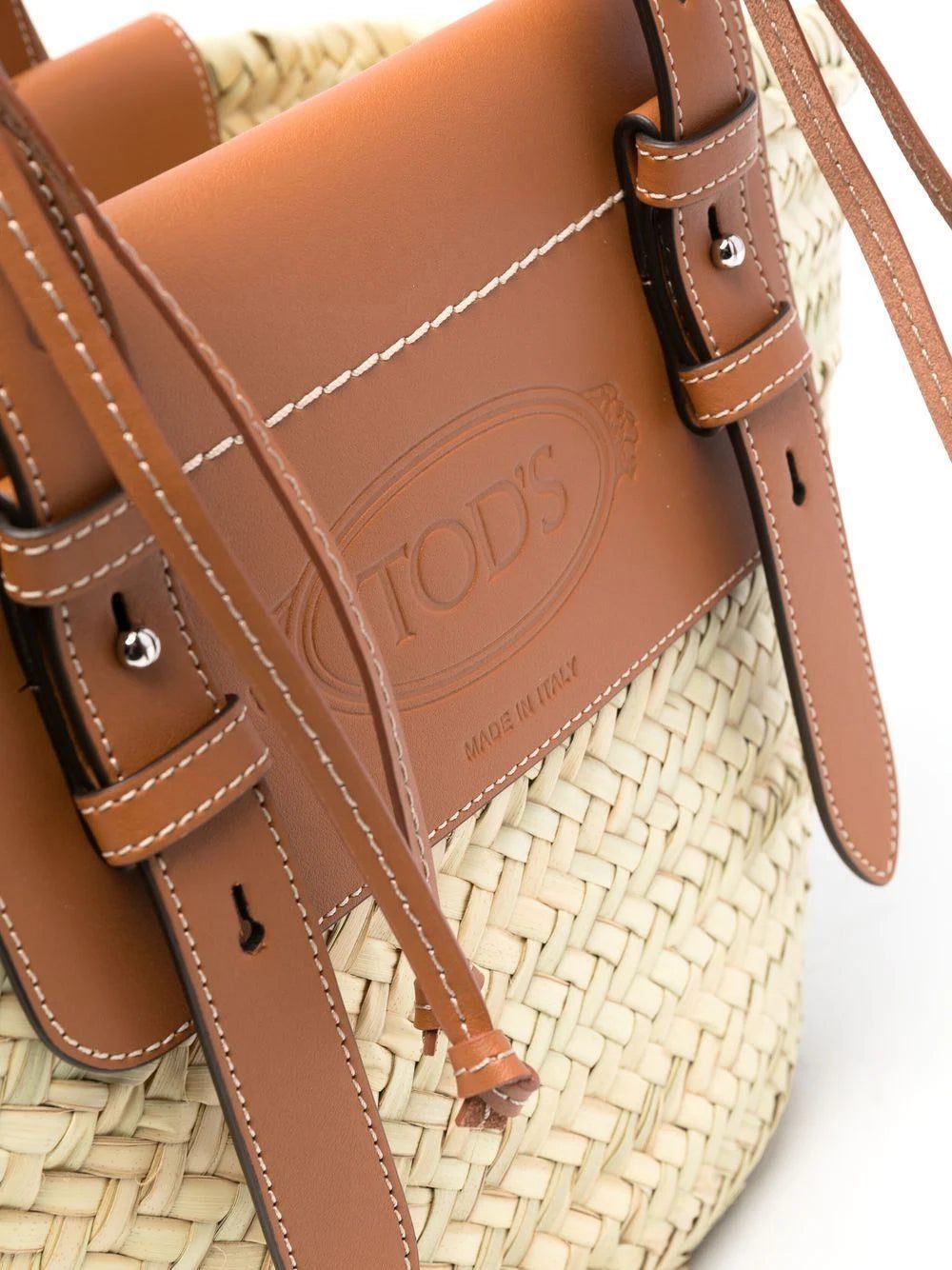 Tod's logo-debossed raffia tote bag - Image 3