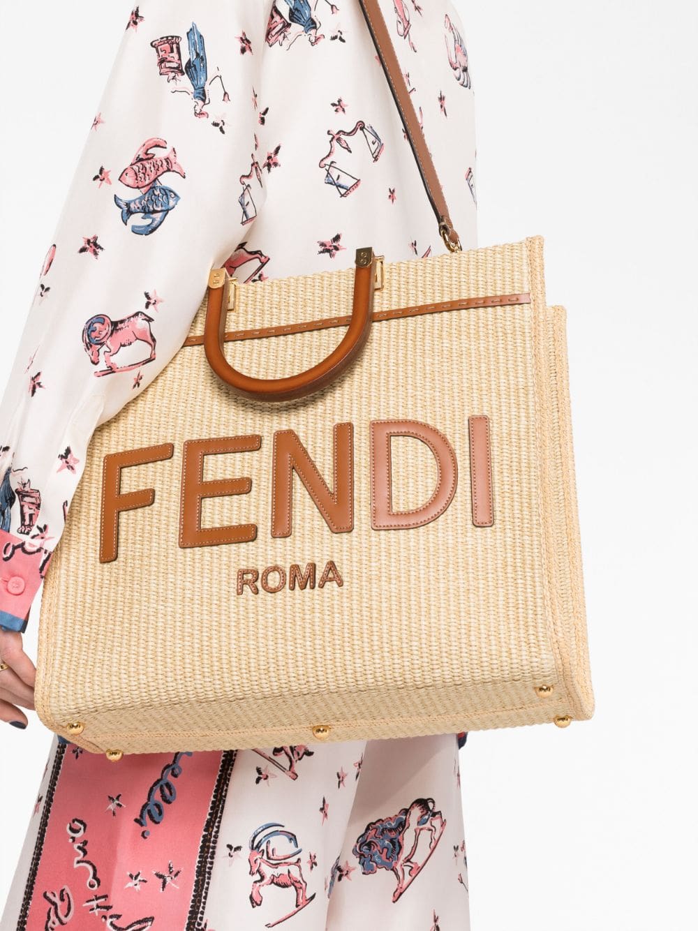 FENDI medium Sunshine raffia tote bag - Image 3
