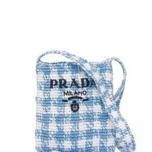 Prada houndstooth-pattern raffia shoulder bag