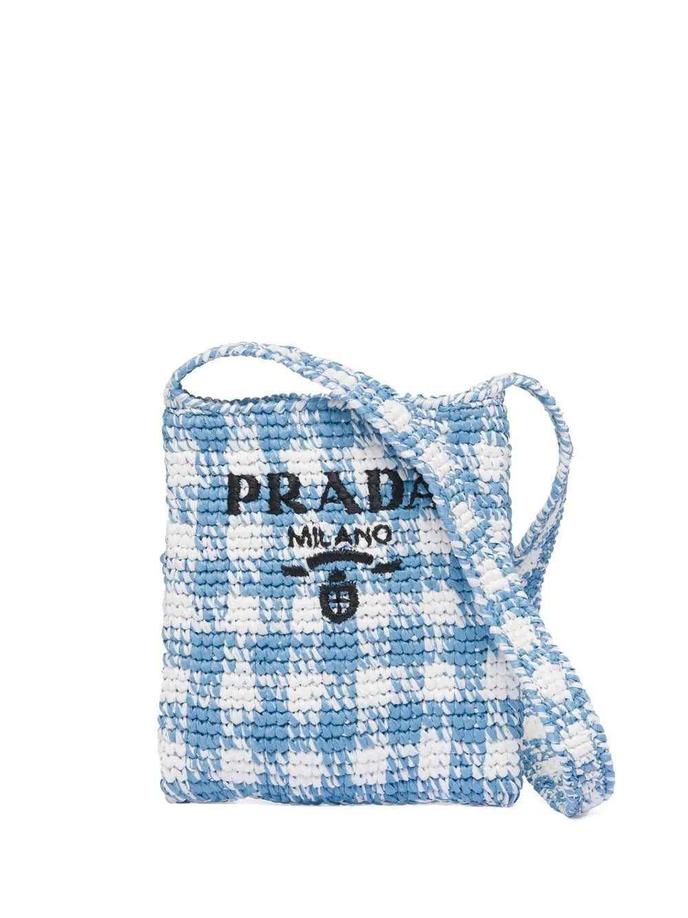 Prada houndstooth-pattern raffia shoulder bag