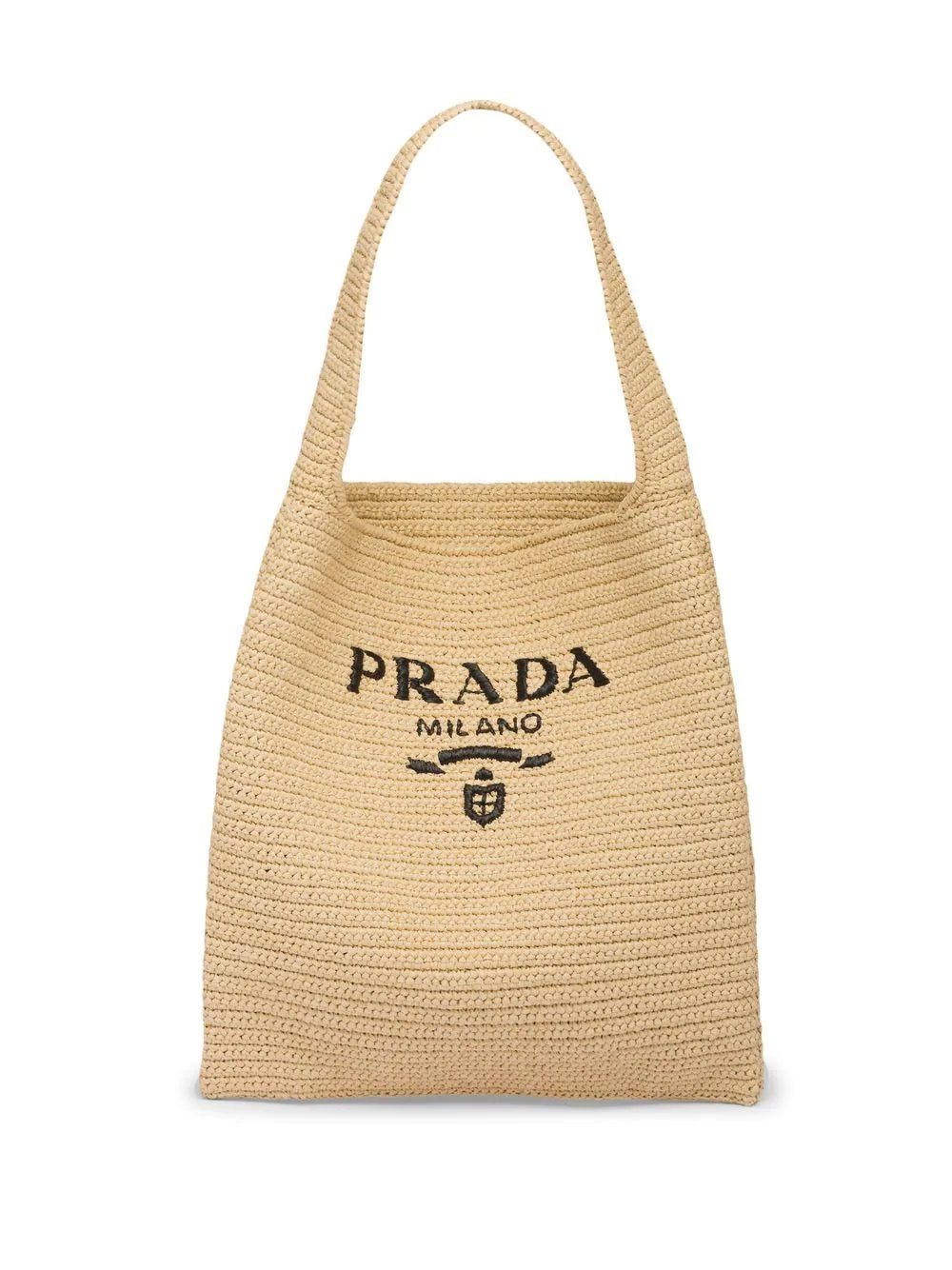 Prada logo-embroidered raffia tote bag