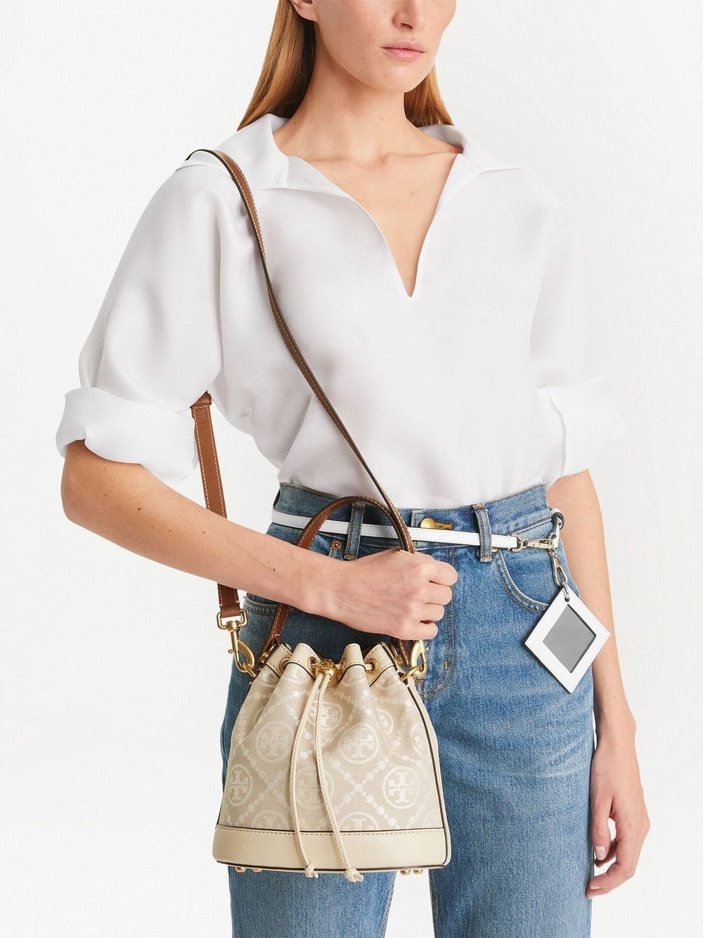 Tory Burch T Monogram embossed-logo bucket bag - Image 2