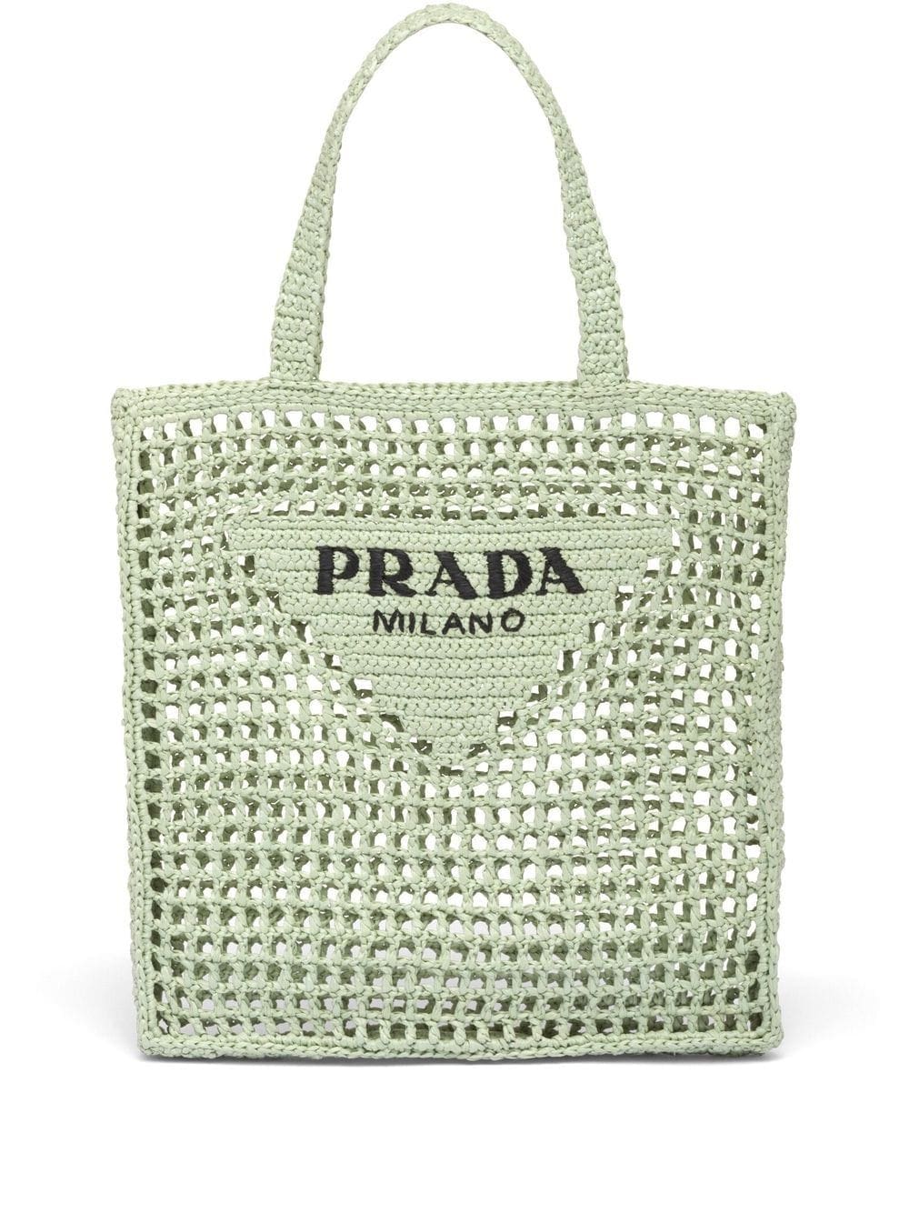 Prada triangle-logo crochet rafia tote bag