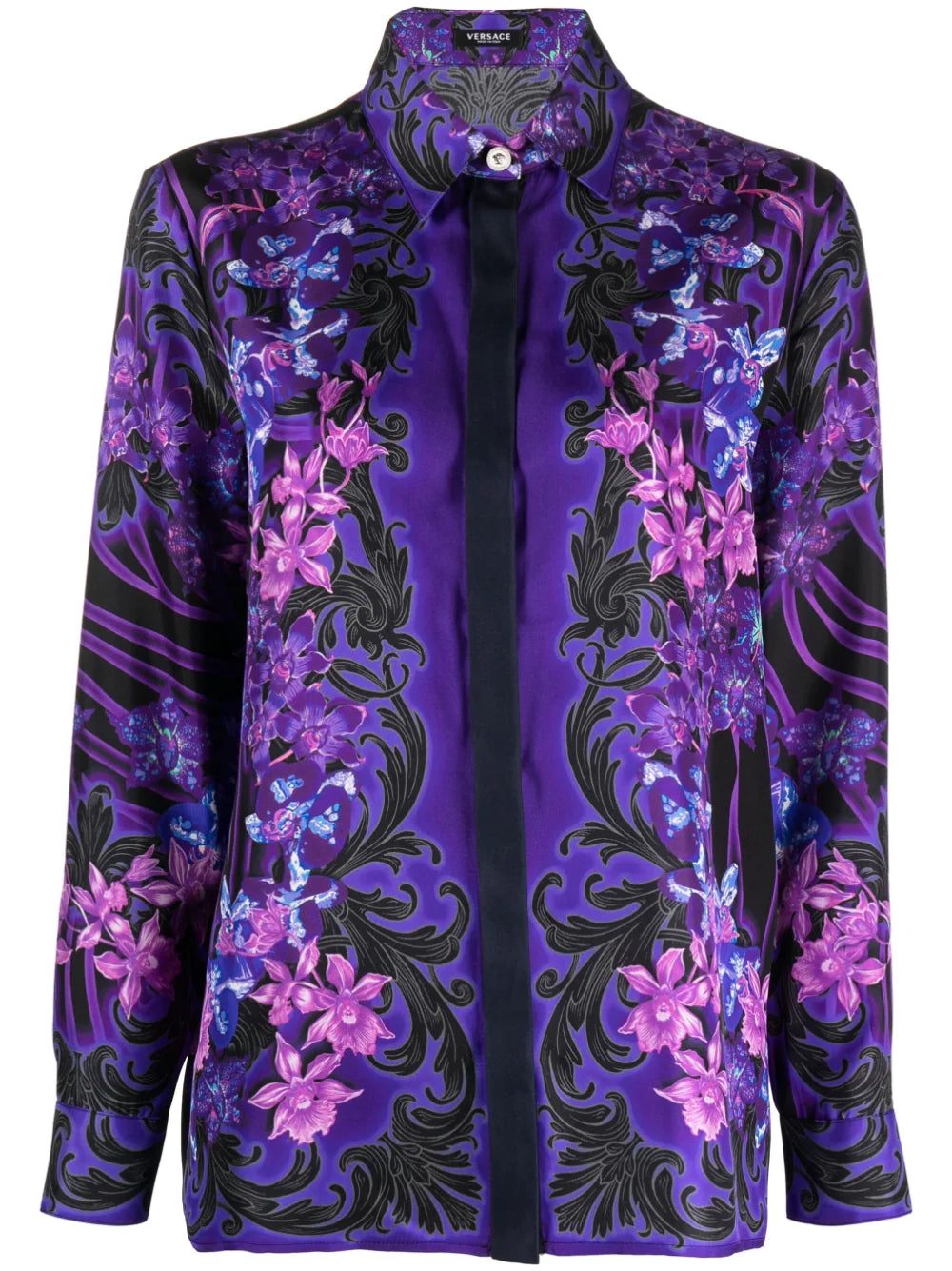 Versace Orchid Barocco-print silk shirt