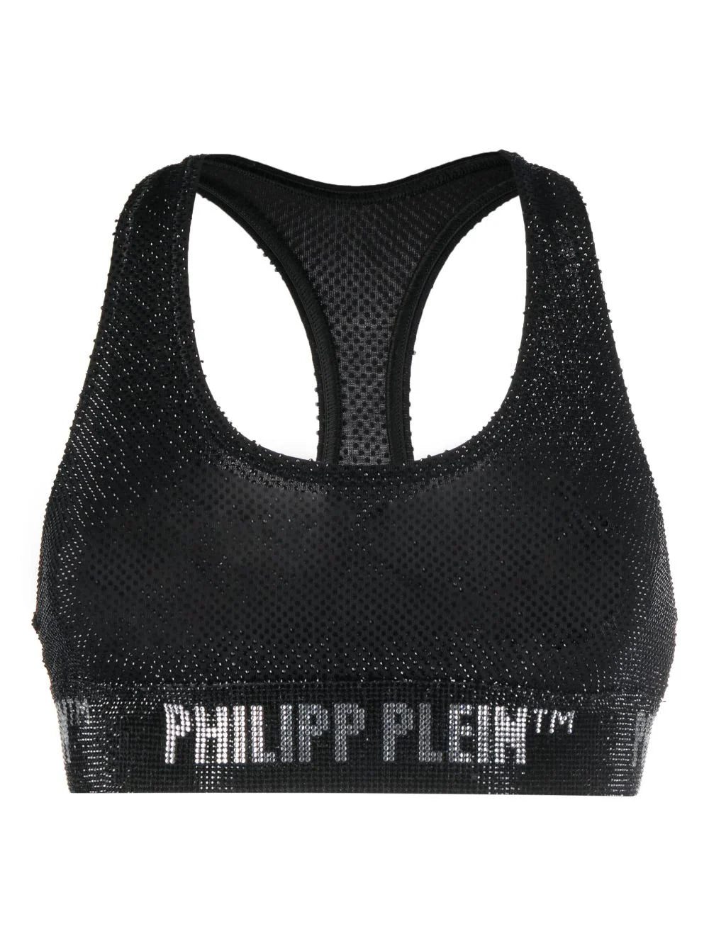 Philipp Plein crystal-embellished logo-underband bra