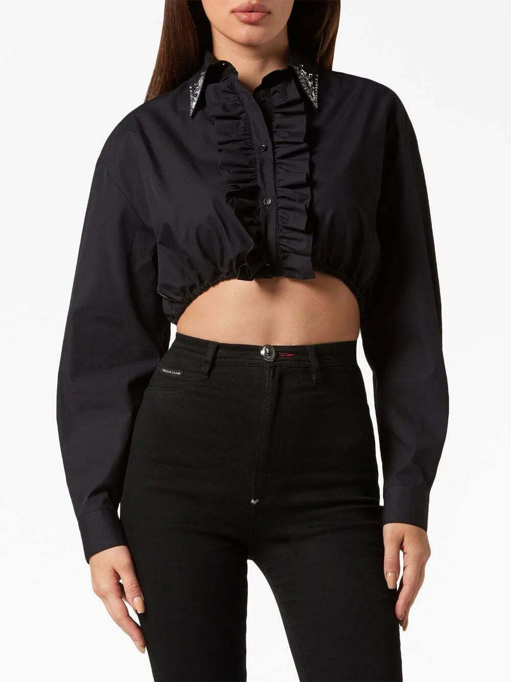 Philipp Plein ruffled cotton cropped shirt - Image 3