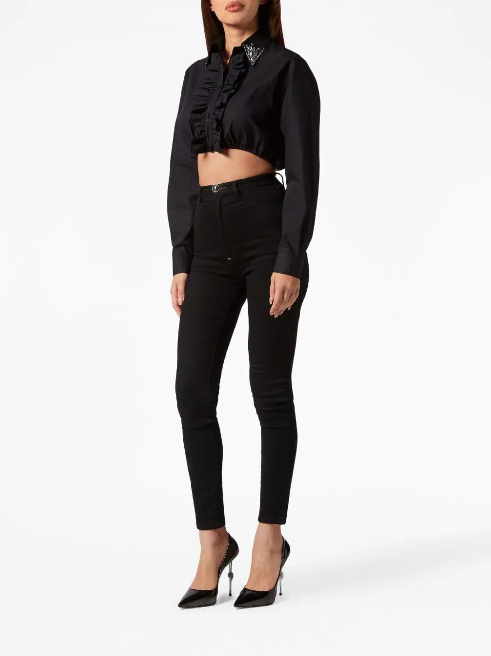 Philipp Plein ruffled cotton cropped shirt - Image 2