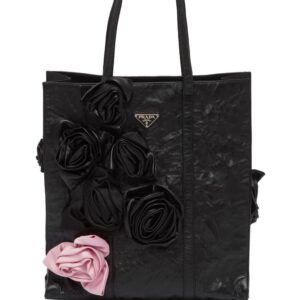 Prada floral appliqué tote bag