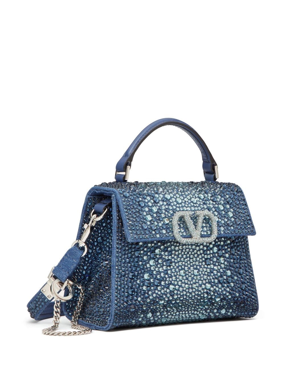 Valentino Garavani mini VSling rhinestone-embellished denim handbag - Image 3