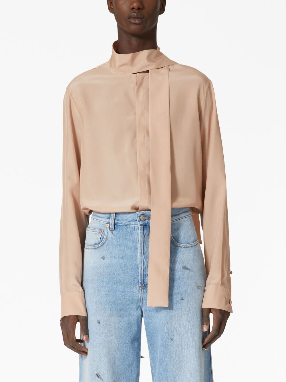 Valentino Garavani scarf-detail silk shirt - Image 3