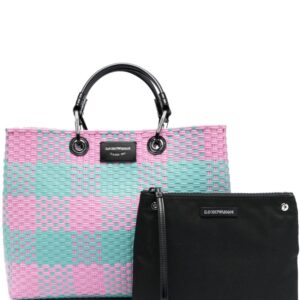 Emporio Armani check-pattern woven tote bag