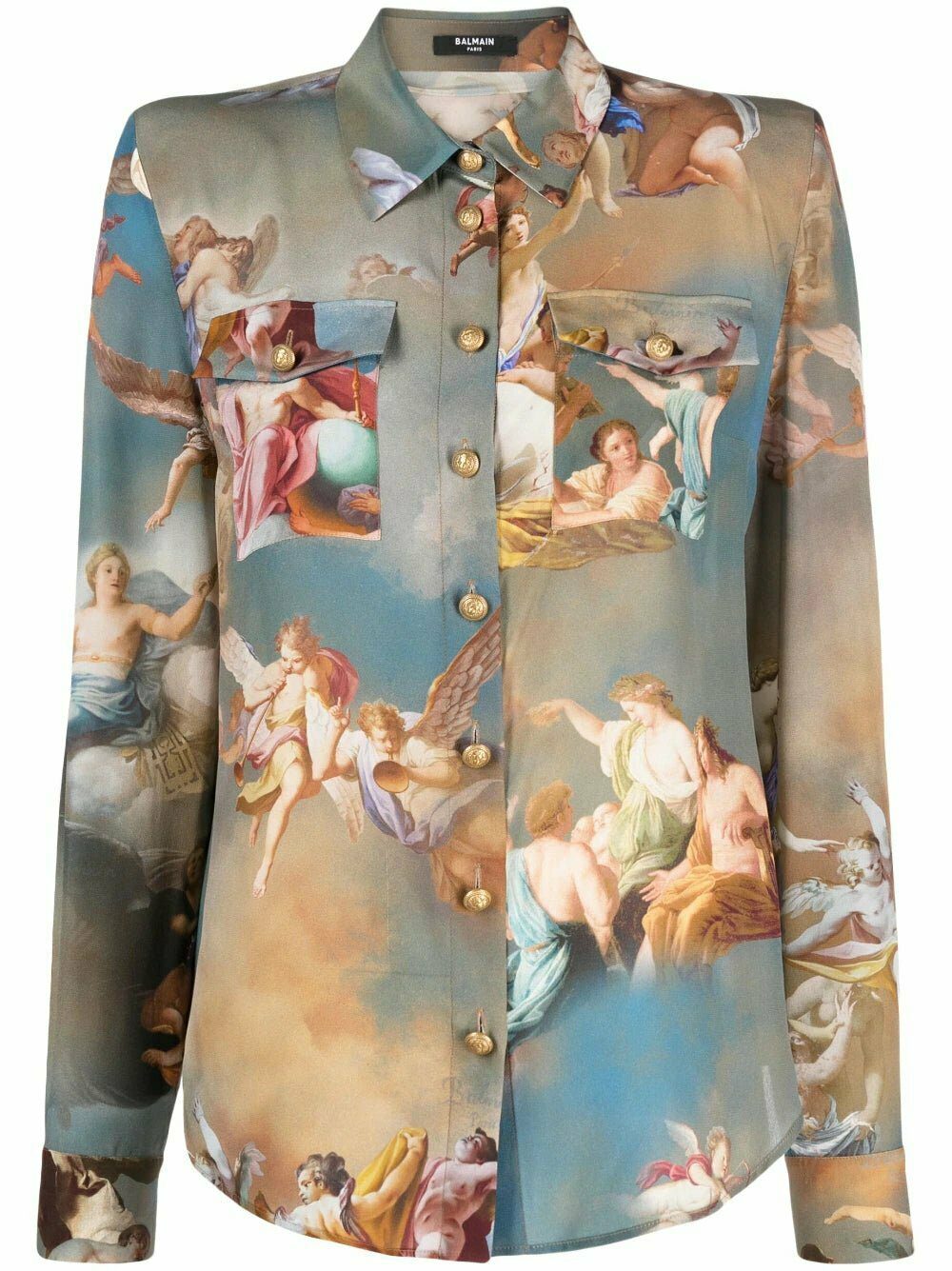 Balmain sky-print silk shirt