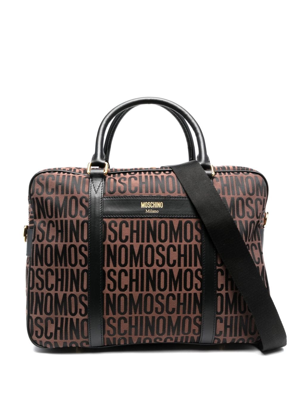 Moschino monogram-pattern leather laptop bag