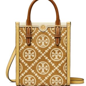 Tory Burch monogram-pattern raffia tote bag
