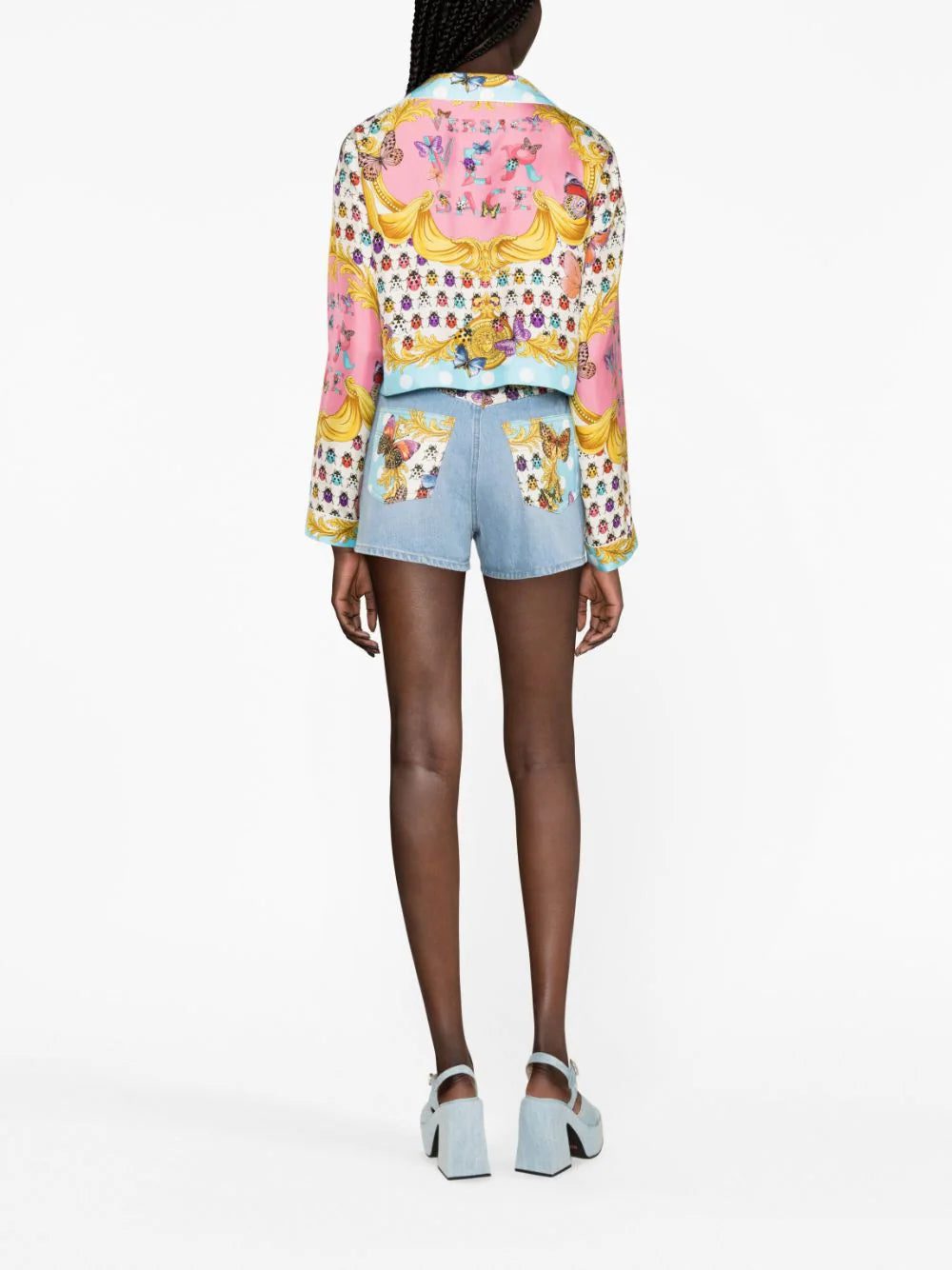 Versace Butterflies-print cropped silk shirt - Image 3