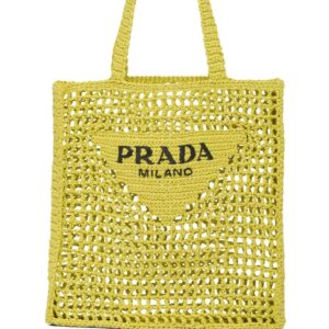 Prada logo-embroidered raffia tote bag