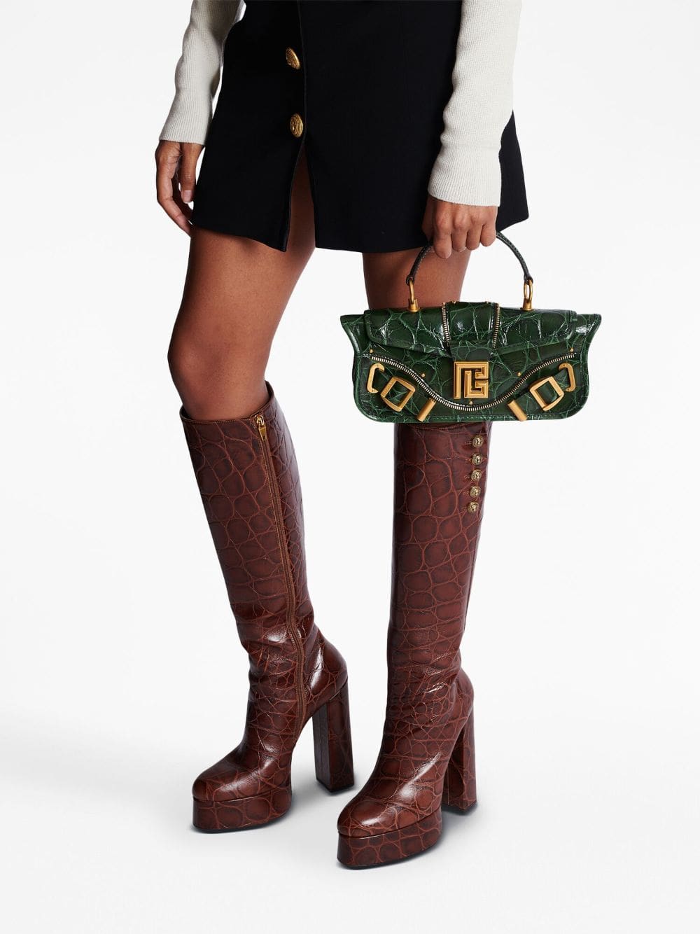 Balmain Blaze crocodile-embossed shoulder bag - Image 3